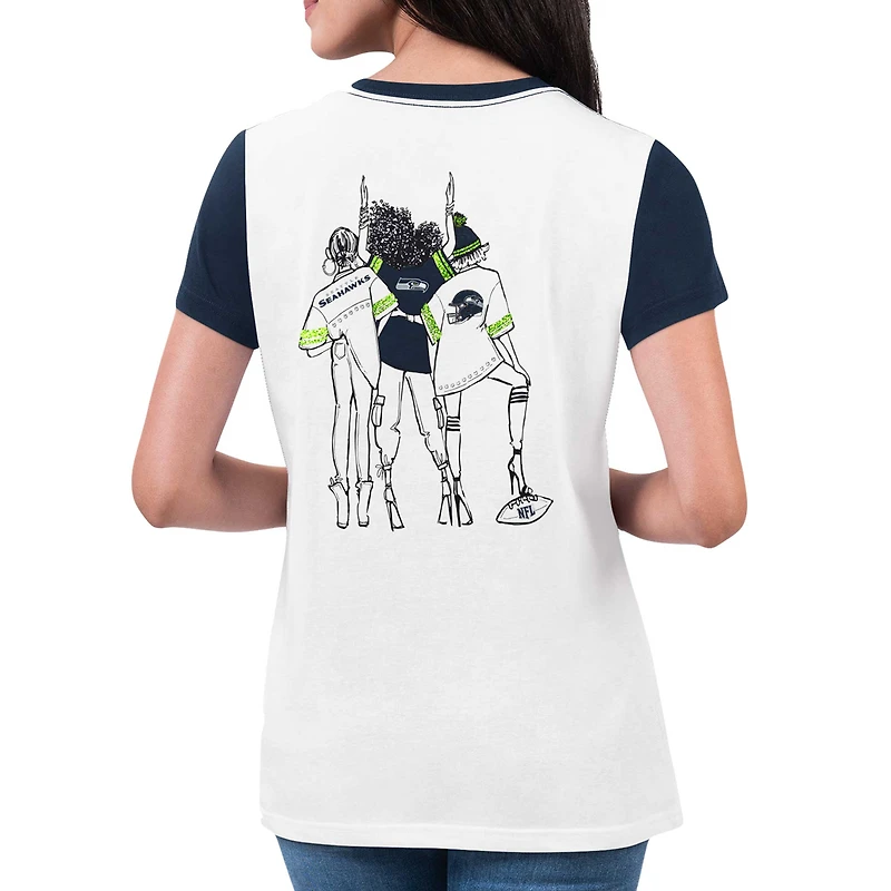 Women's G-III 4Her by Carl Banks White Seattle Seahawks Fashion Illustration T-Shirt