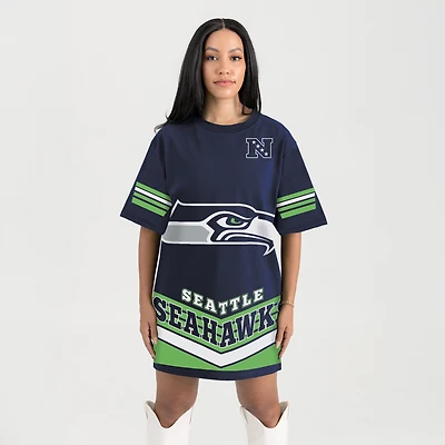 Women's Gameday Couture Navy Seattle Seahawks Perfect Score Vintage T-Shirt Dress