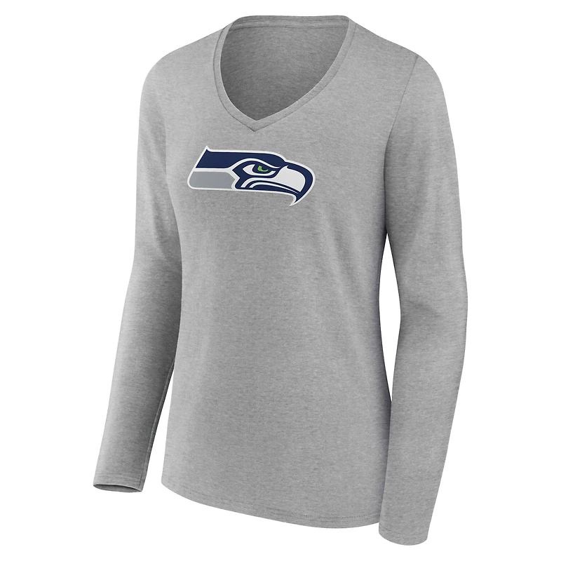 Women's  Gray Seattle Seahawks Primary Logo Long Sleeve V-Neck T-Shirt
