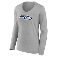 Women's  Gray Seattle Seahawks Primary Logo Long Sleeve V-Neck T-Shirt