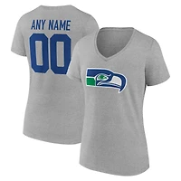 Women's Gray Seattle Seahawks Team Authentic Classic Personalized Name & Number V-Neck T-Shirt