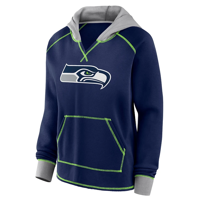 Women's Logo Athletic College Navy Seattle Seahawks Boom Fleece Pullover V-Neck Hoodie
