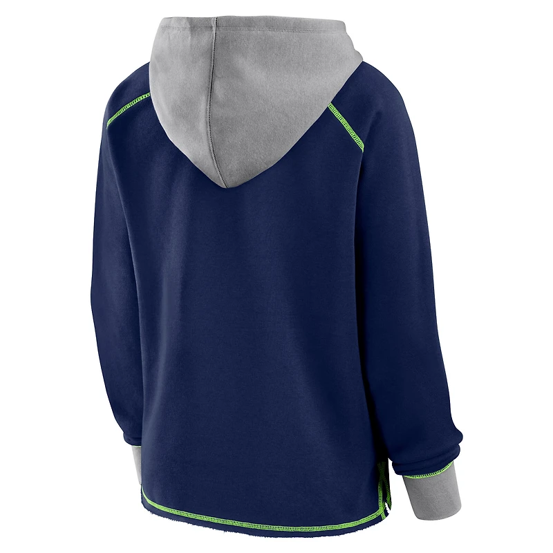 Women's Logo Athletic College Navy Seattle Seahawks Boom Fleece Pullover V-Neck Hoodie