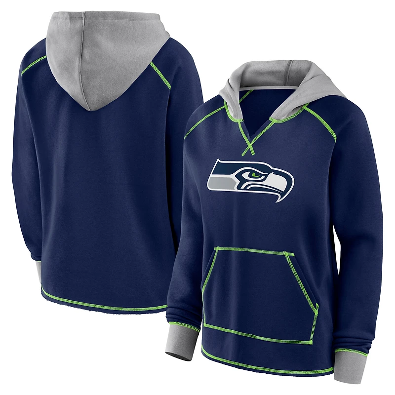 Sweat à capuche col en V polaire Boom bleu marine avec logo Athletic College pour femme des Seattle Seahawks