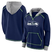 Sweat à capuche col en V polaire Boom bleu marine avec logo Athletic College pour femme des Seattle Seahawks