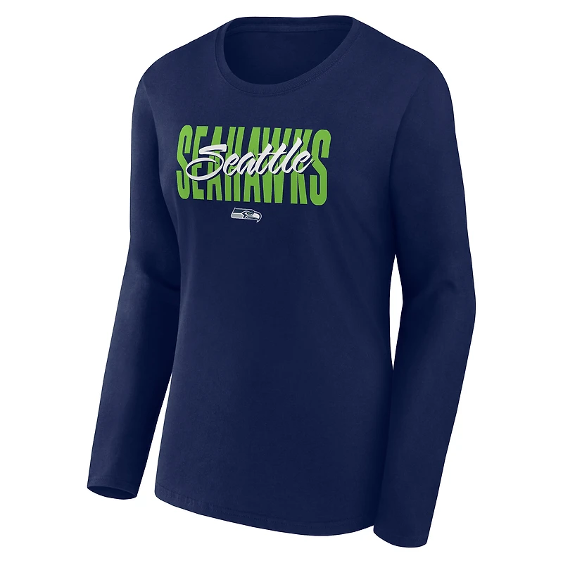 Women's Logo Athletic College Navy Seattle Seahawks Grip Long Sleeve T-Shirt