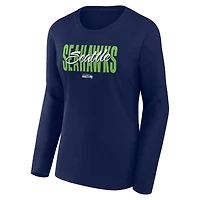Women's Logo Athletic College Navy Seattle Seahawks Grip Long Sleeve T-Shirt