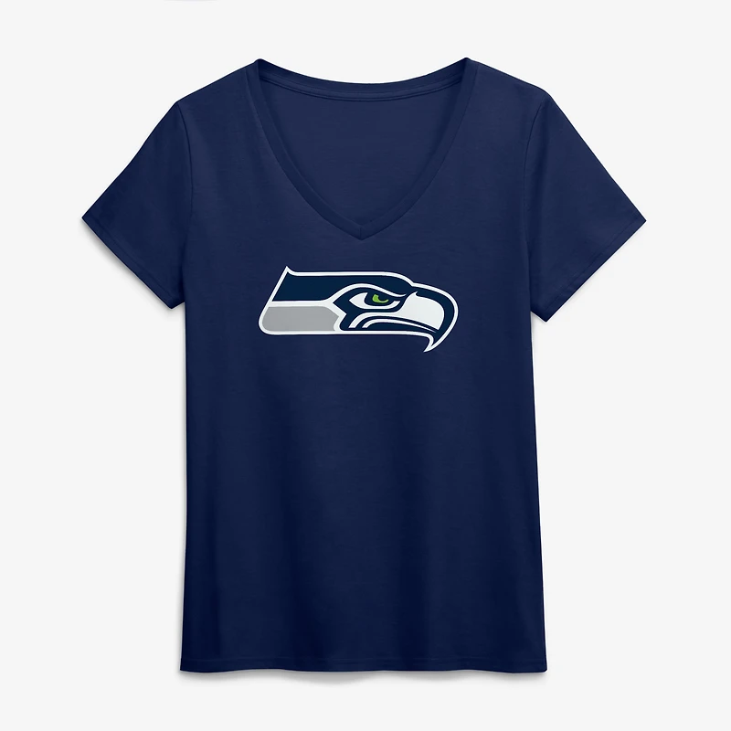Women's Logo Athletic College Navy Seattle Seahawks Primary V-Neck T-Shirt