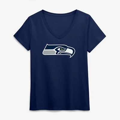 Women's Logo Athletic College Navy Seattle Seahawks Primary V-Neck T-Shirt