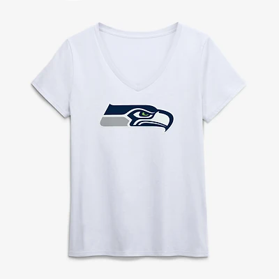 Women's Logo Athletic College Navy Seattle Seahawks Primary V-Neck T-Shirt