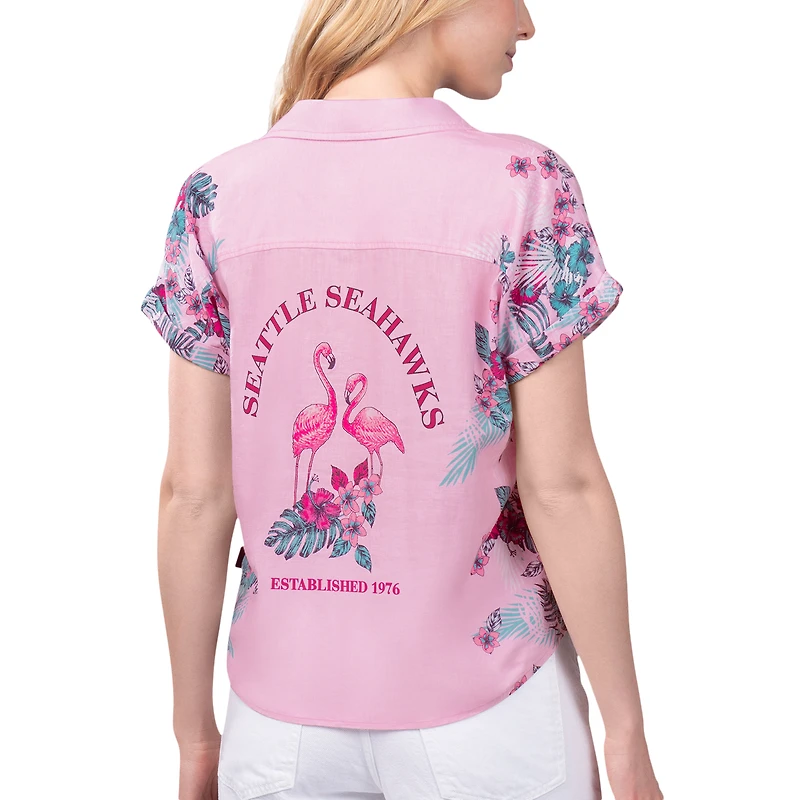 Chemise boutonnée nouée sur le devant du stade des Seattle Seahawks de Margaritaville rose pour femmes