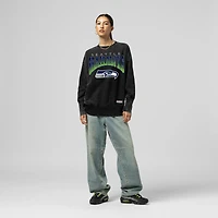 Women's Mitchell & Ness  Black Seattle Seahawks Delineate Mineral Wash Crewneck Sweatshirt