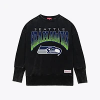 Sweat-shirt ras du cou noir délavé minéral pour femme Mitchell & Ness des Seattle Seahawks