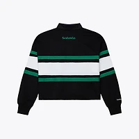 Women's Mitchell & Ness  Black Seattle Seahawks Throwback Cropped Long Sleeve Rugby Polo