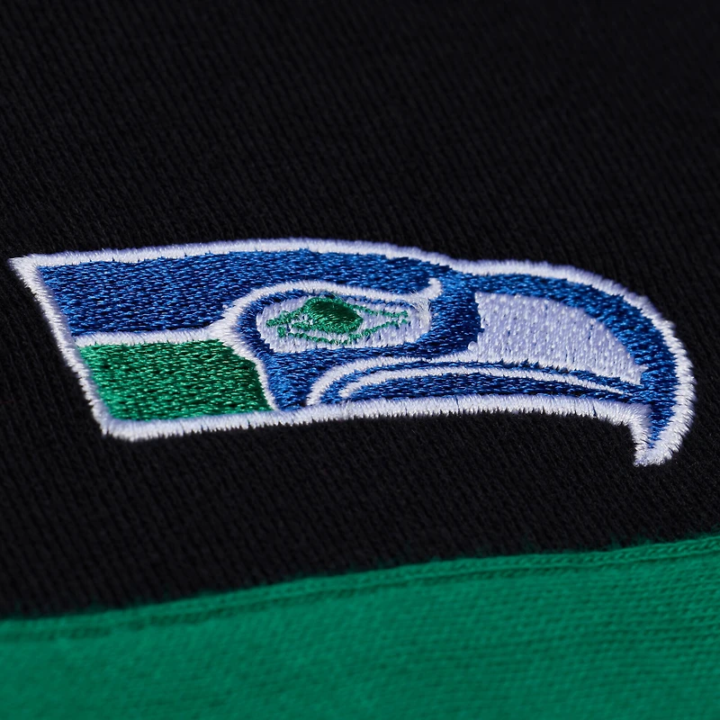 Women's Mitchell & Ness  Black Seattle Seahawks Throwback Cropped Long Sleeve Rugby Polo