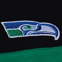 Women's Mitchell & Ness  Black Seattle Seahawks Throwback Cropped Long Sleeve Rugby Polo