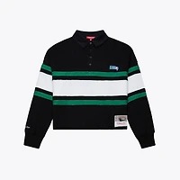 Women's Mitchell & Ness  Black Seattle Seahawks Throwback Cropped Long Sleeve Rugby Polo
