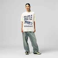 Women's Mitchell & Ness  Cream Seattle Seahawks Logo Rise Boyfriend T-Shirt