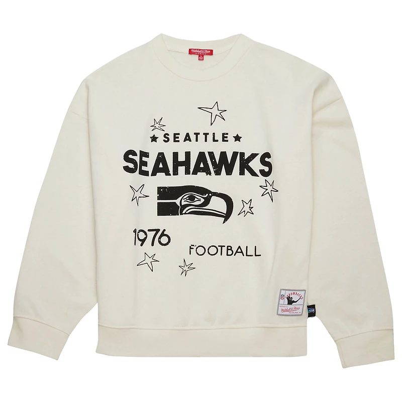 Women's Mitchell & Ness  Cream Seattle Seahawks Throwback Logo 3.0 Pullover Sweatshirt