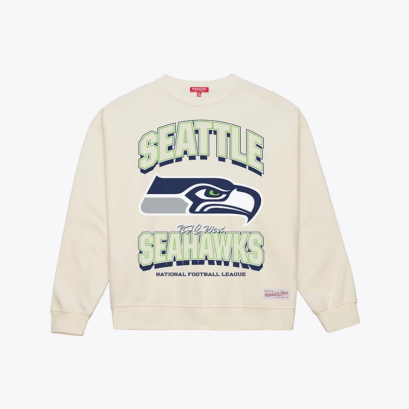 Sweat-shirt Mitchell & Ness crème Seattle Seahawks pour femme avec arches ton sur