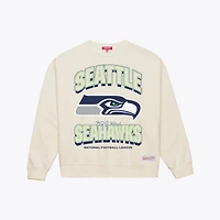 Sweat-shirt Mitchell & Ness crème Seattle Seahawks pour femme avec arches ton sur
