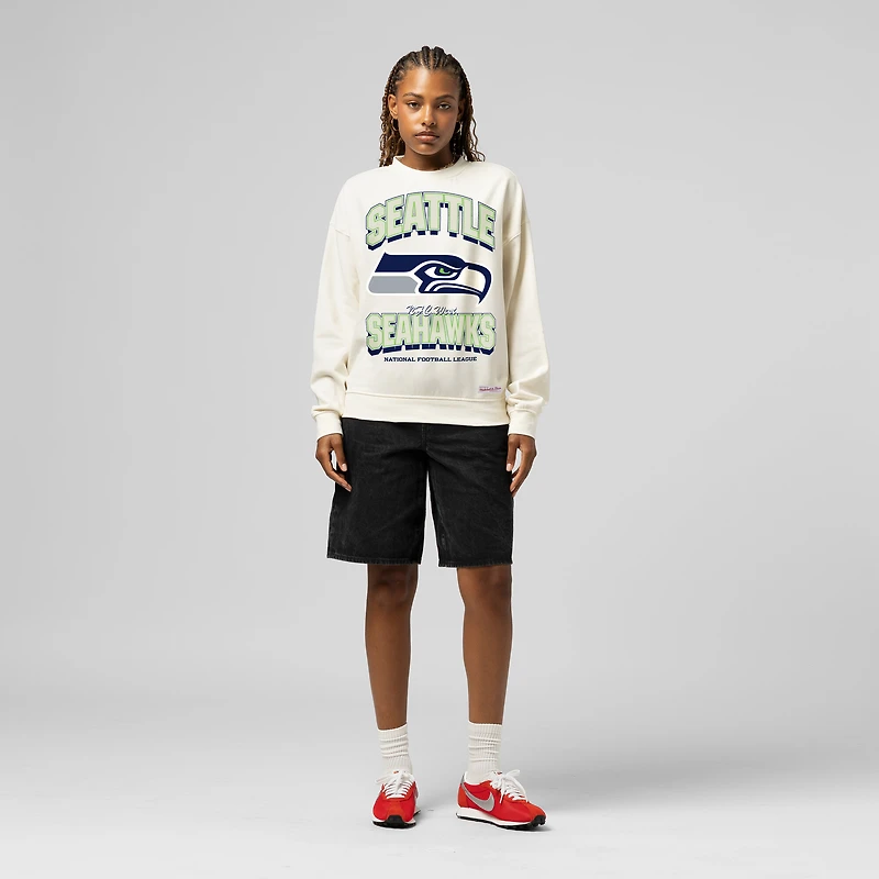 Women's Mitchell & Ness Cream Seattle Seahawks Tonal Arch Sweatshirt