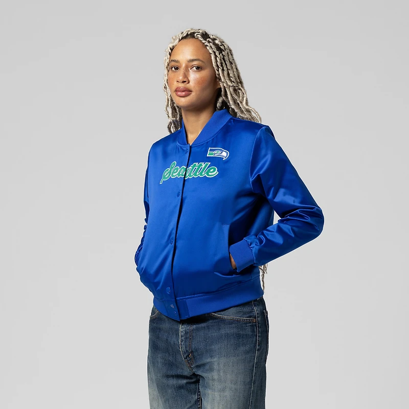 Veste en satin à boutons-pression pour femme Mitchell & Ness Royal Seattle Seahawks