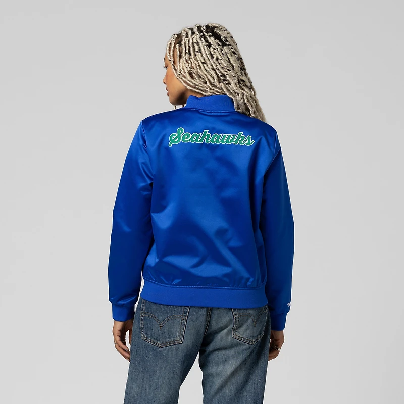Veste en satin à boutons-pression pour femme Mitchell & Ness Royal Seattle Seahawks
