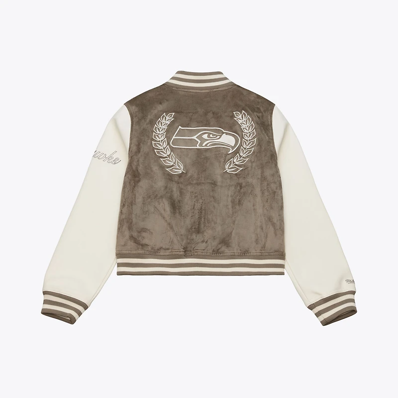Women's Mitchell & Ness  Tan Seattle Seahawks Full-Snap Varsity Jacket