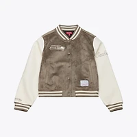 Veste universitaire Mitchell & Ness beige Seattle Seahawks pour femme, à boutons-pression.