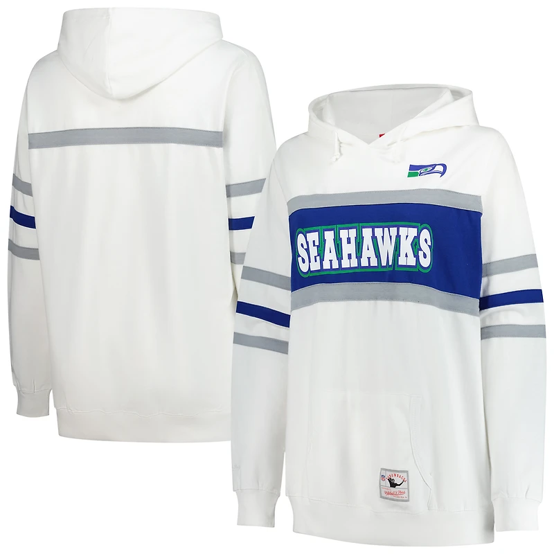 Women's Mitchell & Ness White Seattle Seahawks Plus Head Coach Throwback Pullover Hoodie