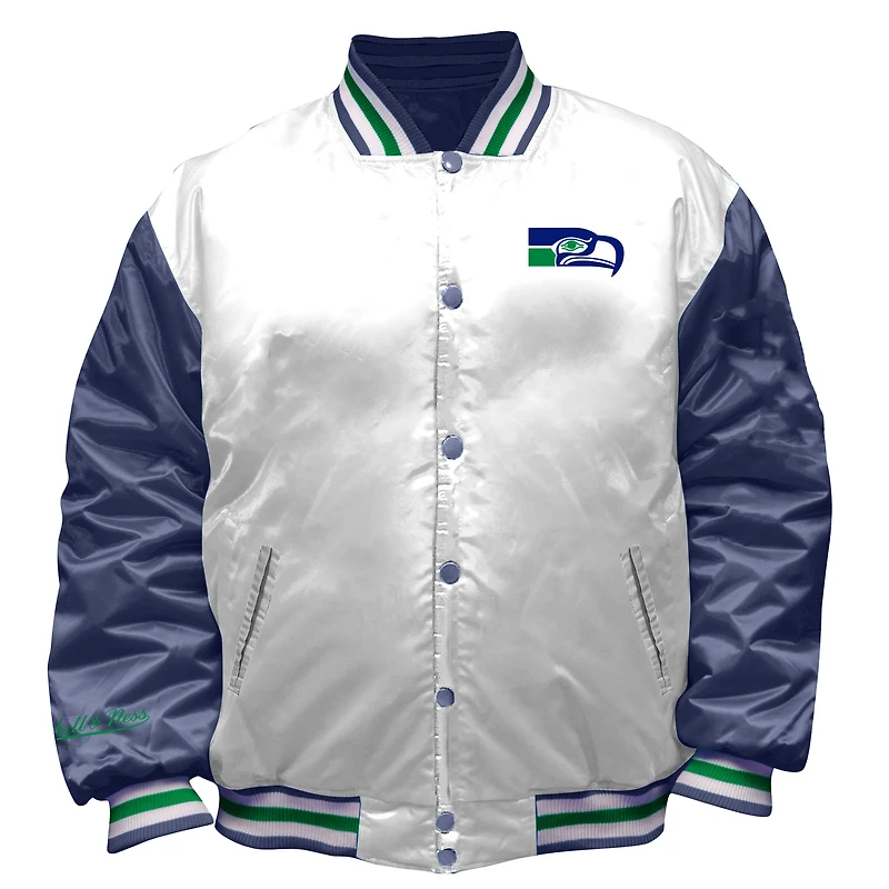 Women's Mitchell & Ness White Seattle Seahawks Throwback Plus Full-Snap Satin Jacket