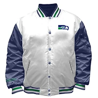 Women's Mitchell & Ness White Seattle Seahawks Throwback Plus Full-Snap Satin Jacket