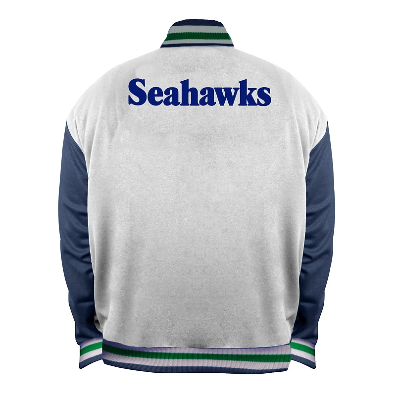 Veste en satin blanche à boutons-pression pour femme Mitchell & Ness, grande taille, style rétro des Seattle Seahawks