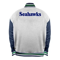Veste en satin blanche à boutons-pression pour femme Mitchell & Ness, grande taille, style rétro des Seattle Seahawks