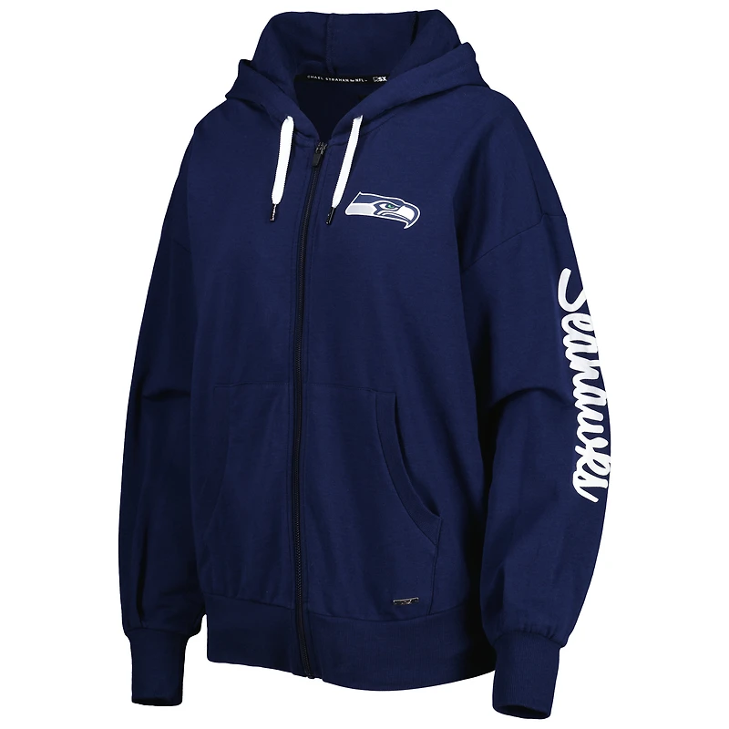 Sweat à capuche léger entièrement zippé MSX by Michael Strahan College Navy Seattle Seahawks Emerson pour femme