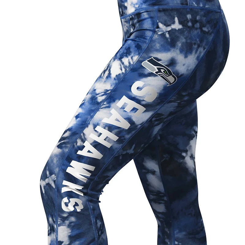 Women's MSX by Michael Strahan Navy Seattle Seahawks Aubrey Tie-Dye Leggings