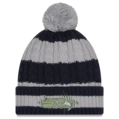 Women's New Era Wolf Gray Seattle Seahawks 2025 Rivalries Collection Fan Pack Braided Cuffed Knit Hat with Pom
