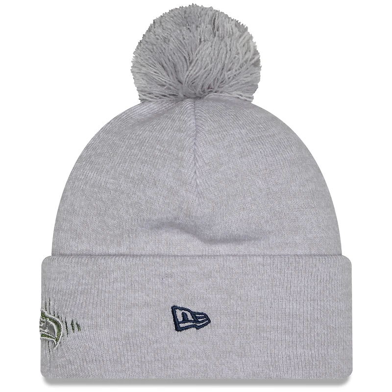 Women's New Era Wolf Gray Seattle Seahawks 2025 Rivalries Collection Fan Pack Marled Cuffed Knit Hat with Pom