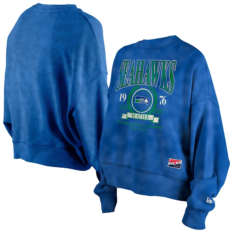 Women's New Era Blue Seattle Seahawks Throwback Boxy Sweatshirt