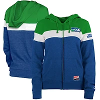 Women's New Era College Navy/Neon Green Seattle Seahawks Throwback Colorblock Full-Zip Hoodie