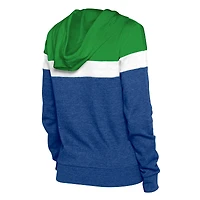 Women's New Era College Navy/Neon Green Seattle Seahawks Throwback Colorblock Full-Zip Hoodie