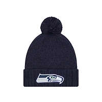 Bonnet en tricot épais à revers avec pompon pour femme New Era College Navy Seattle Seahawks Active