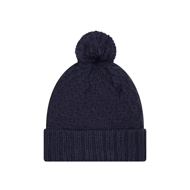 Bonnet en tricot épais à revers avec pompon pour femme New Era College Navy Seattle Seahawks Active