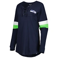 T-shirt à manches longues léger lacets Seattle Seahawks Athletic Varsity New Era College Navy pour femme