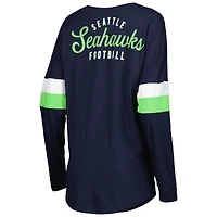 T-shirt à manches longues léger lacets Seattle Seahawks Athletic Varsity New Era College Navy pour femme