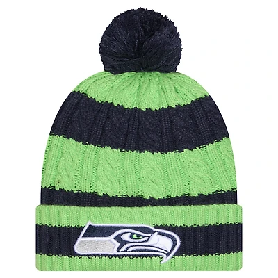 Women's New Era College Navy Seattle Seahawks Braided Cuffed Knit Hat with Pom