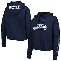 Sweat à capuche et manches métallisées Seattle Seahawks New Era College Navy pour femme