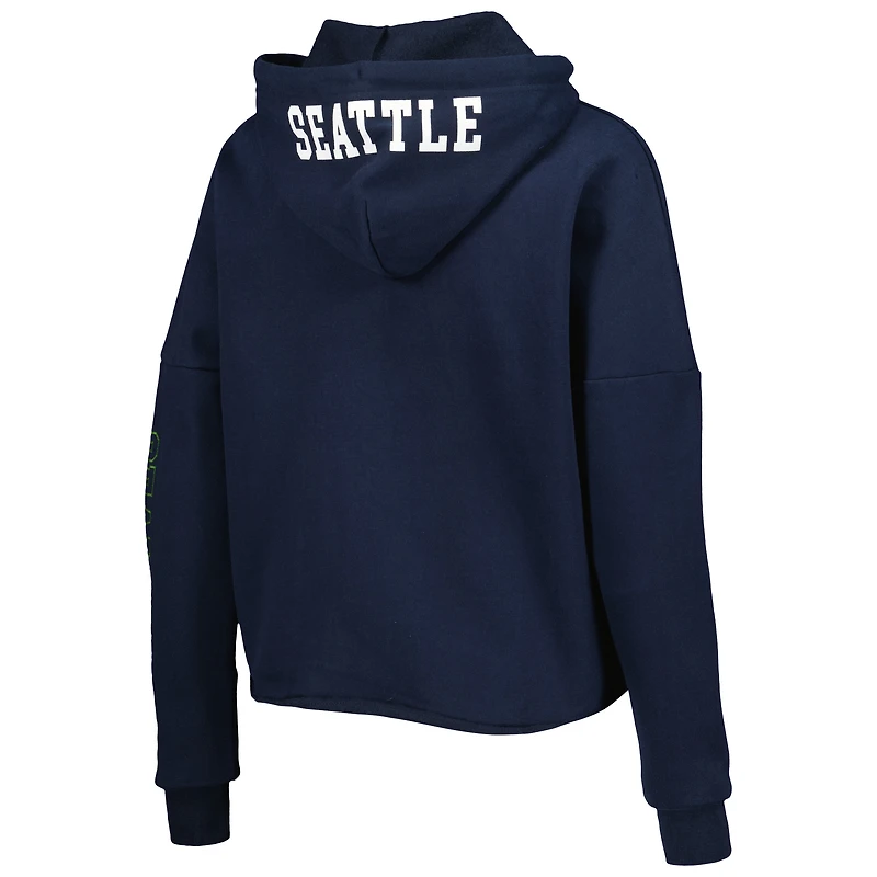 Sweat à capuche et manches métallisées Seattle Seahawks New Era College Navy pour femme