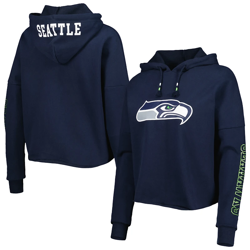 Sweat à capuche et manches métallisées Seattle Seahawks New Era College Navy pour femme